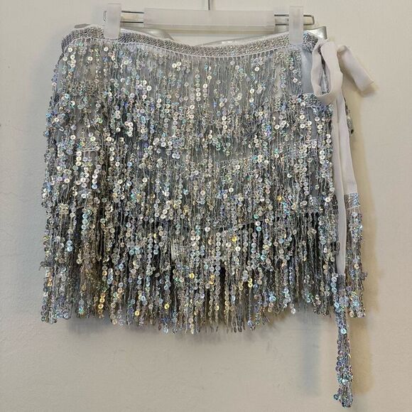 Kepblom Costume Belly Dance Sequin Fringe Wrap Skirt & Booty Short 2Piece Set Si - Picture 1 of 7